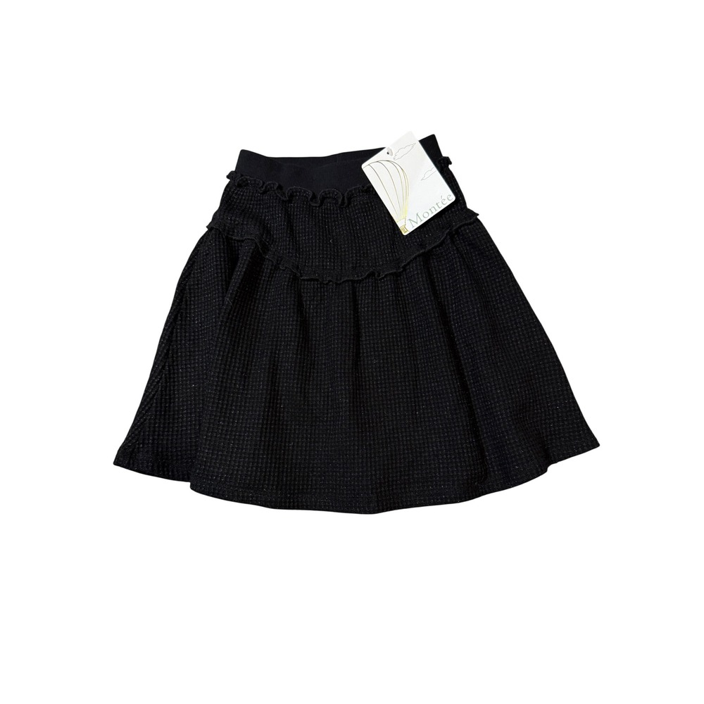 NWT Montée Size 6 Black Kid Girl Skirt Silver Metallic Tier Ruffle Detail Formal